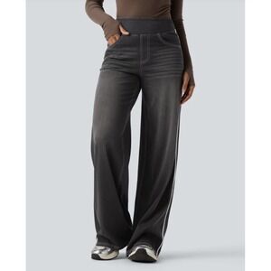 NWOT Halara Flex Womens High Waisted Stripe Wide Leg Flowy Jeans M  Pockets